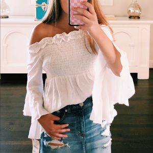 White Zara Off The Shoulder Bell Sleeve Top S